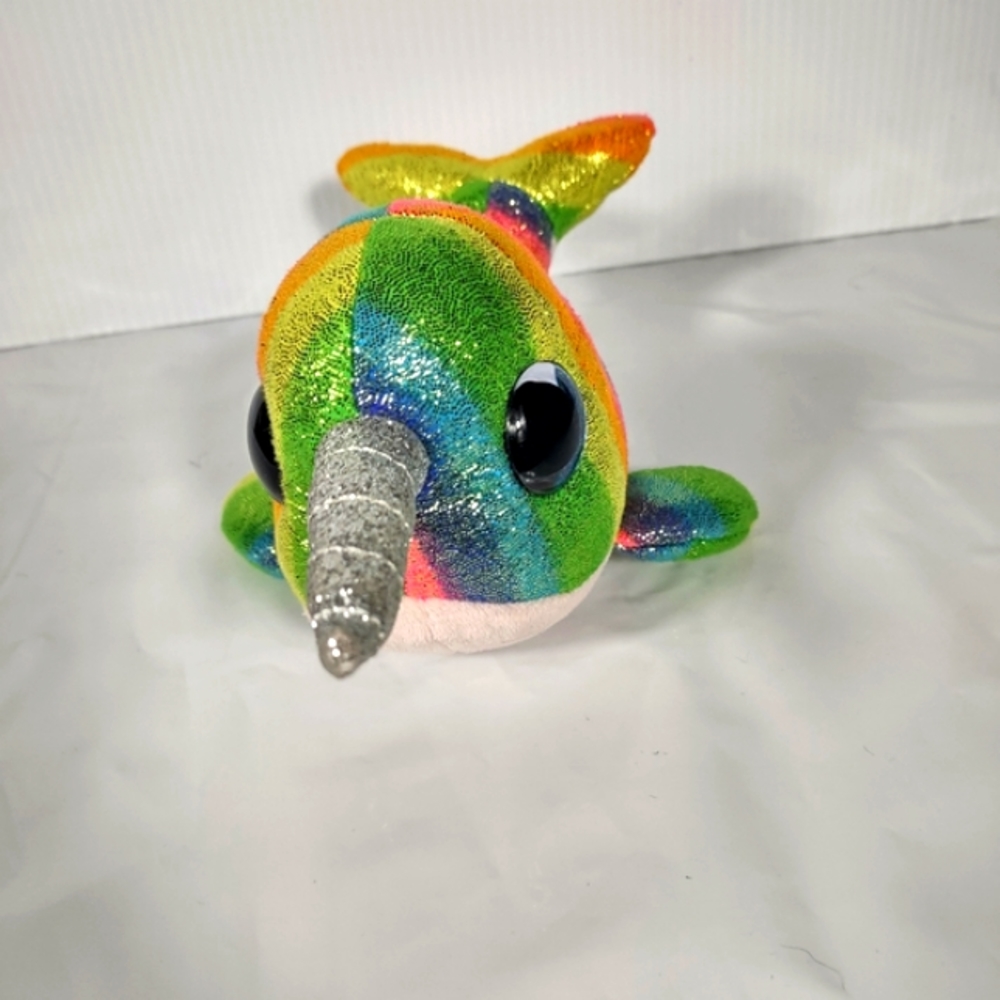 ✓TY Nori the Narwhal rainbow multicolor sparkly glittery 9in Plush - Picture 4 of 9